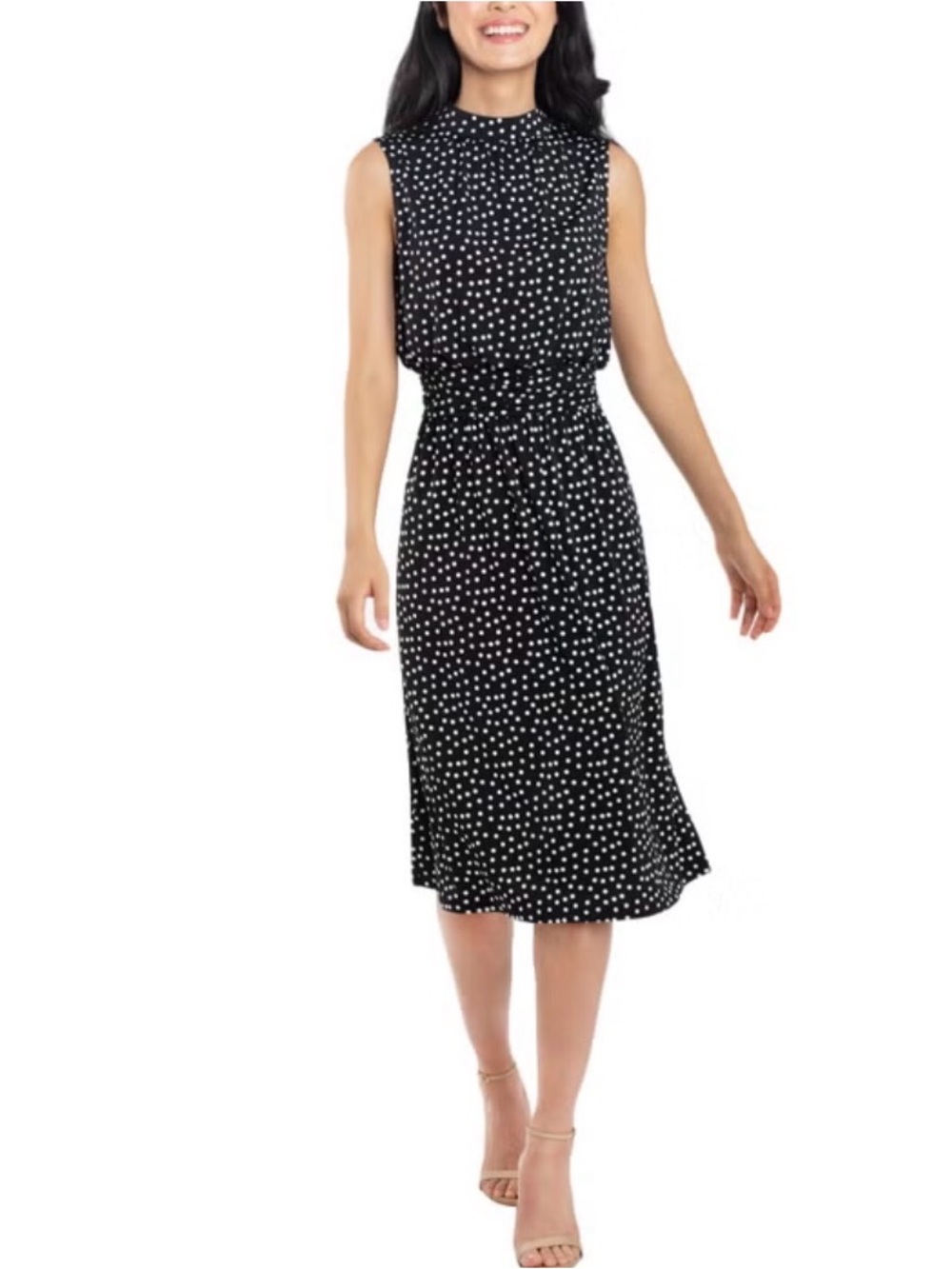 Leota Black Midi Dress with White Star Print
